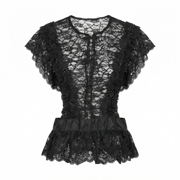 Recollections Other - Recollections Lace Corset Black Victorian Ruffles Flowers‎ Edwardian Gothic sz M